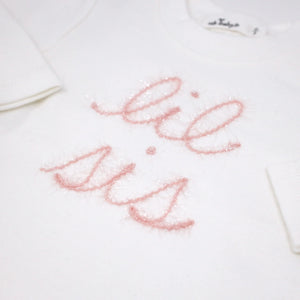 "Lil Sis" Pink Sparkle Embroidered Set