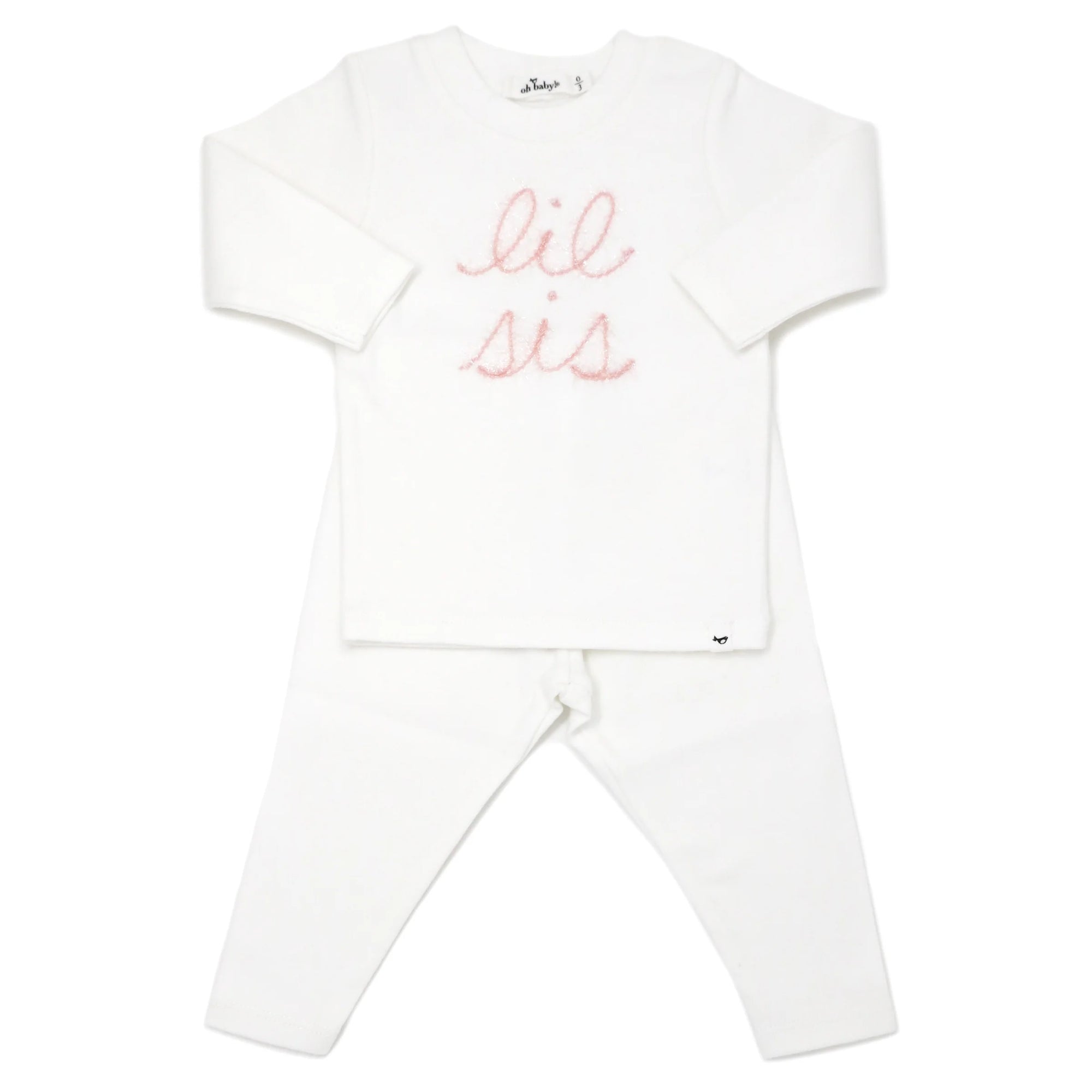 "Lil Sis" Pink Sparkle Embroidered Set