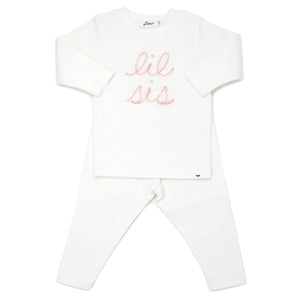 "Lil Sis" Pink Sparkle Embroidered Set